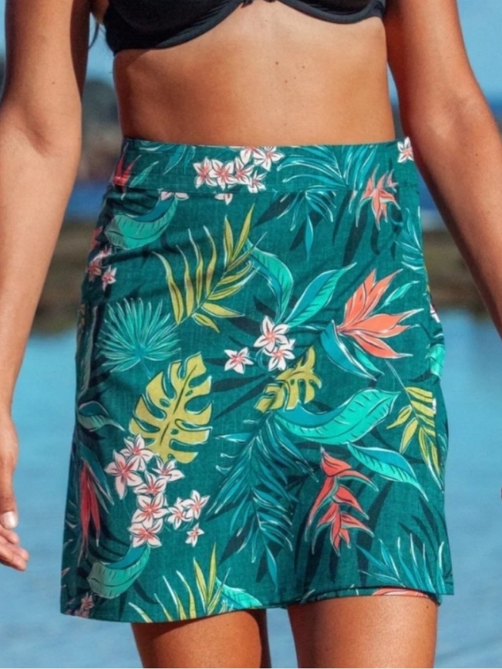 Women’s XXL Teal Tropical Print Swim Rip Skirt